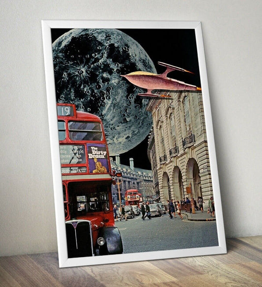 Sci Fi Art Print, Collage Art Print, London Bus Print, Space Age Print