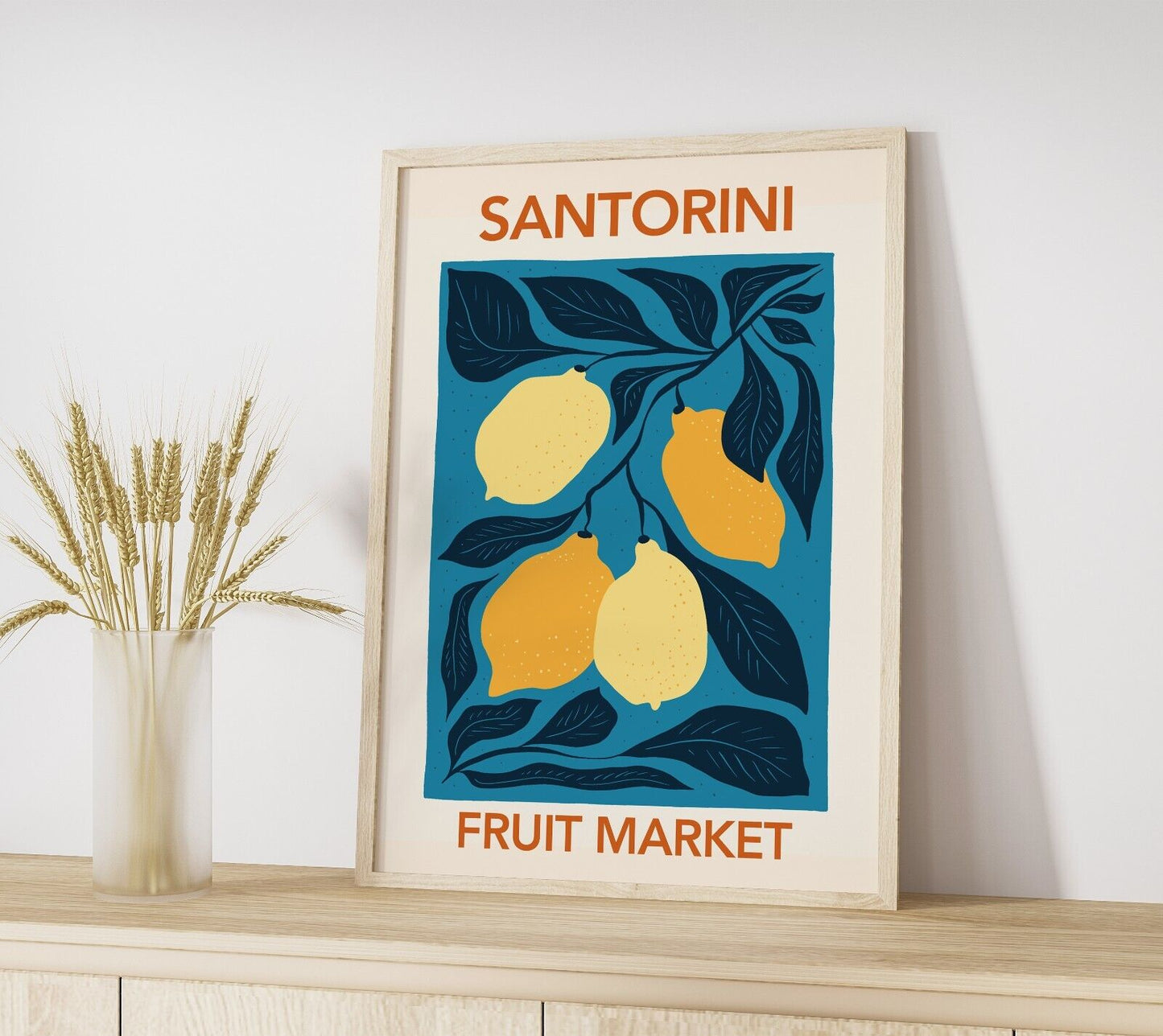 Santorini Fruit Market Art Print, Fruit Print, Lemon Wall Art Poster, Home Decor