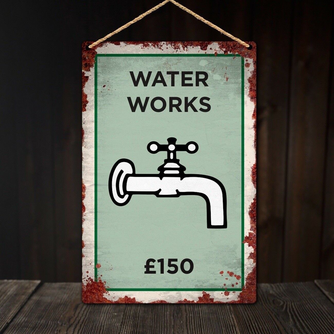 Water Works Plaque, A4 Monopoly Inspired Wall Plaque, Bathroom Wall Plaque