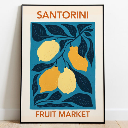 Santorini Fruit Market Art Print, Fruit Print, Lemon Wall Art Poster, Home Decor