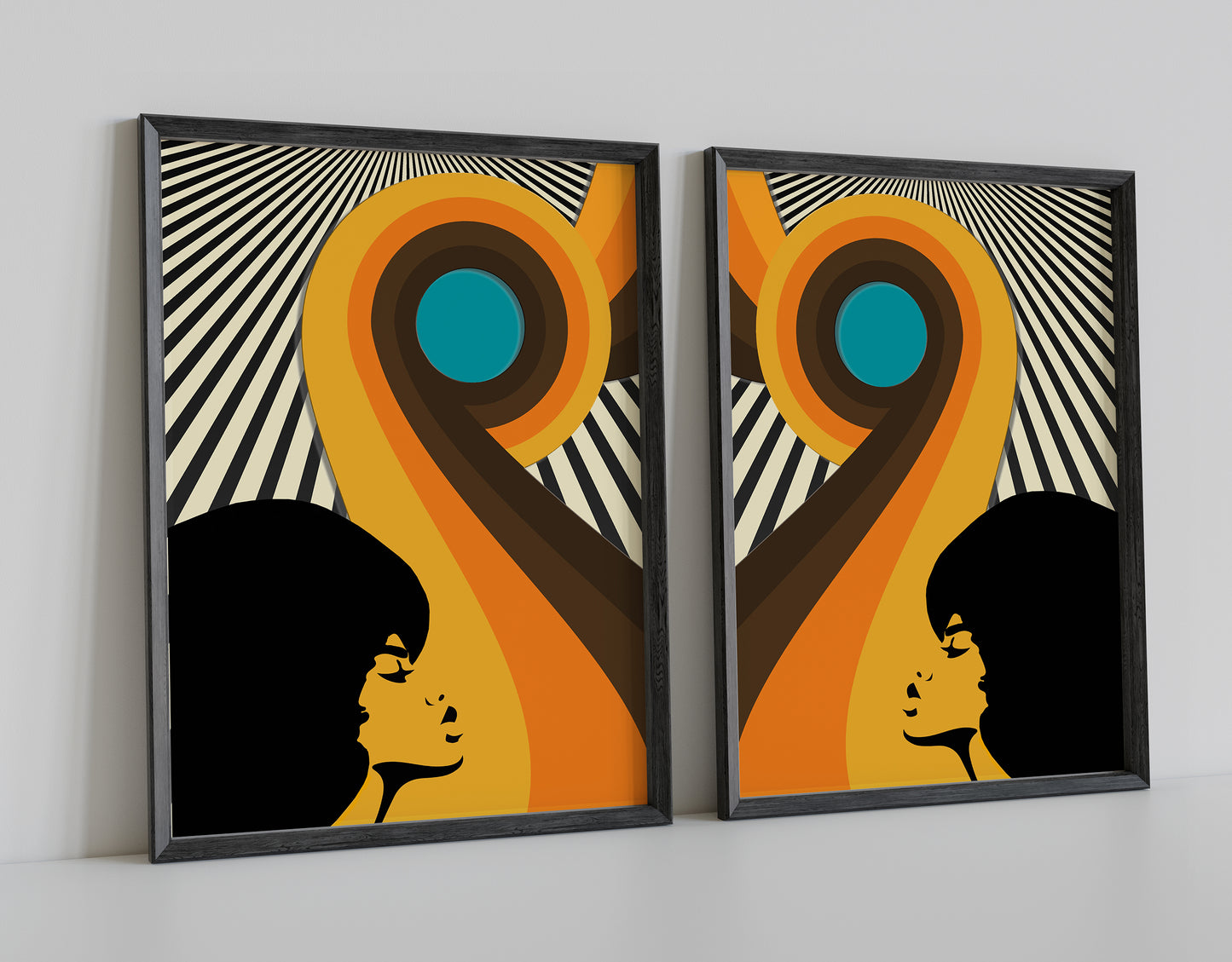 Pair of Mid Century Retro Art Prints, Vintage Sixties Shapes Wall Art