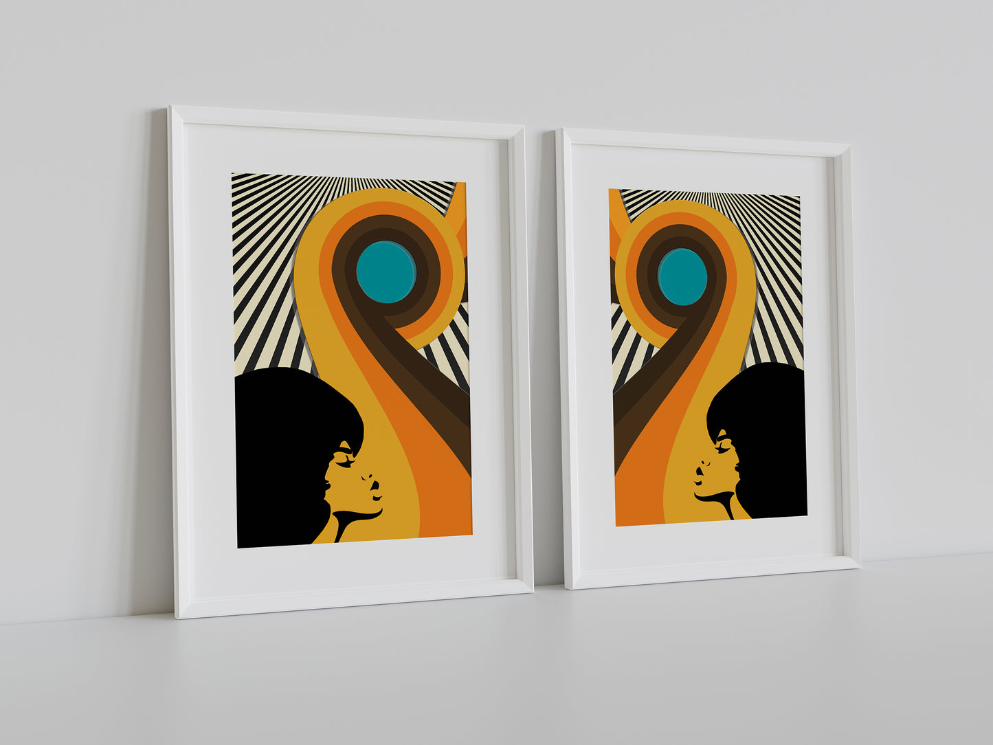 Pair of Mid Century Retro Art Prints, Vintage Sixties Shapes Wall Art